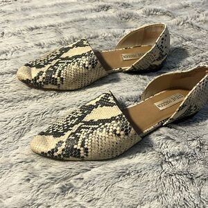 Off white and black snake skin flats